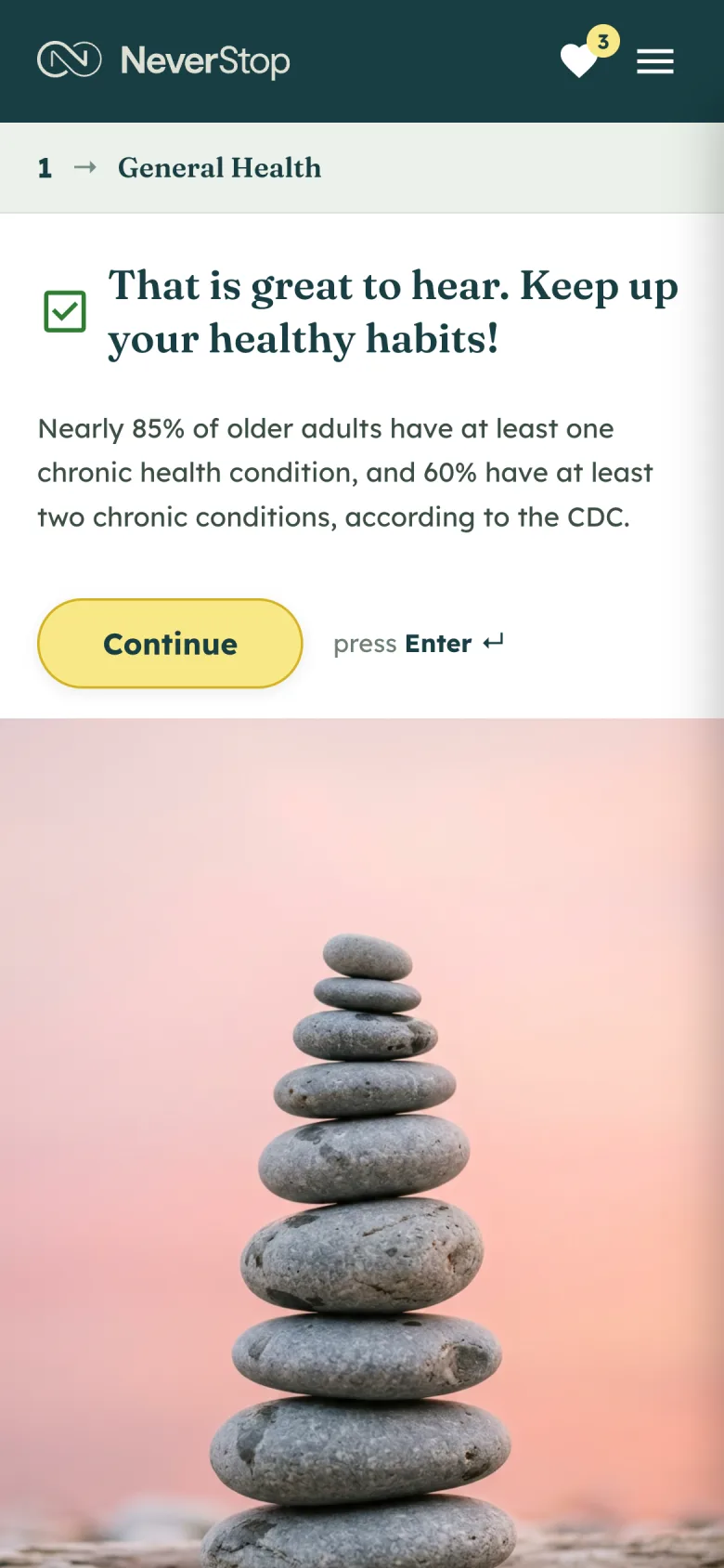 What comes back after that answer: a tick, a line of reassurance, and a statistic with its source.