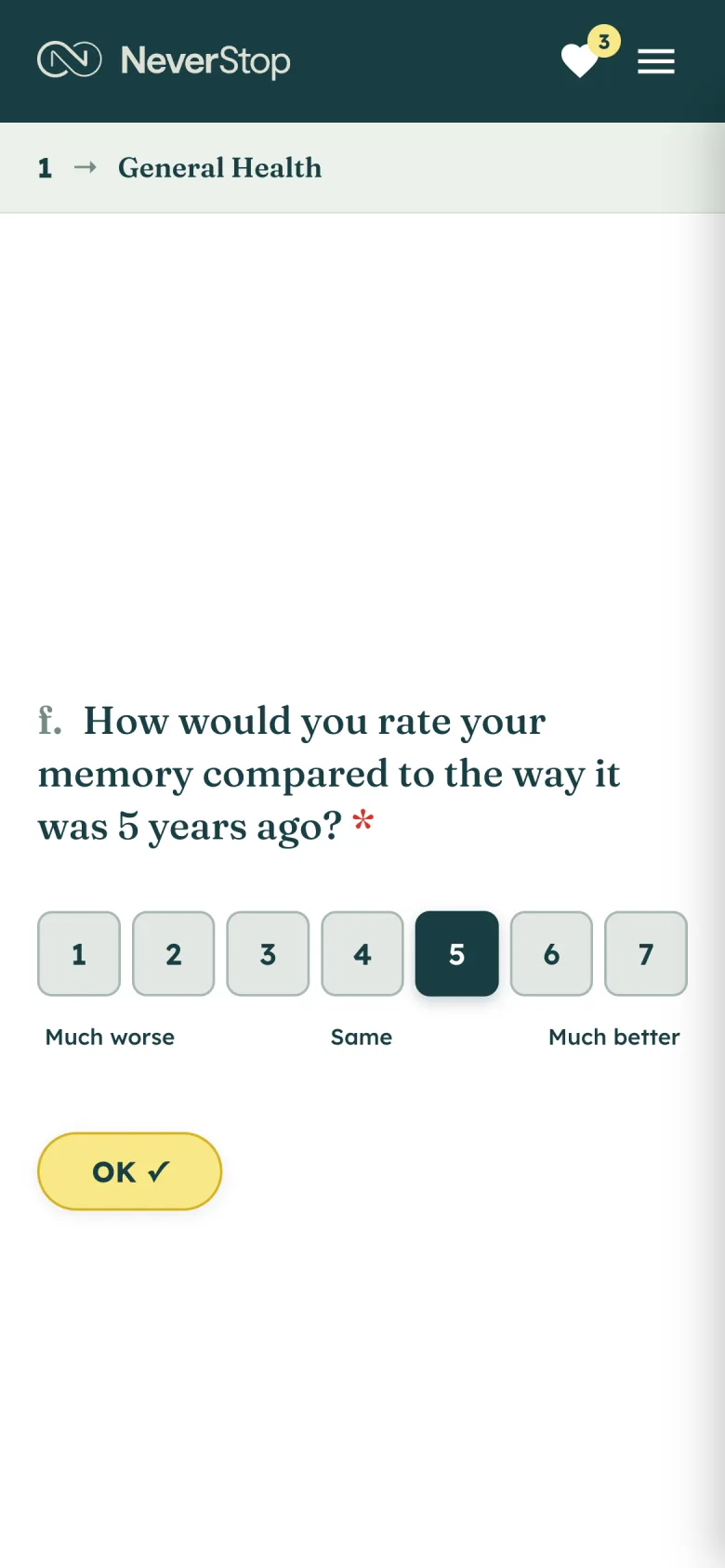 One assessment question, answered on a rating scale.